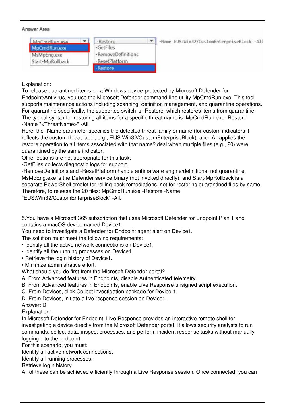 Preview page 5 of SC 200 Microsoft Exam Updated Practice Questions in June 2026 for Microsoft  Certified: Security Operations Analyst Asso