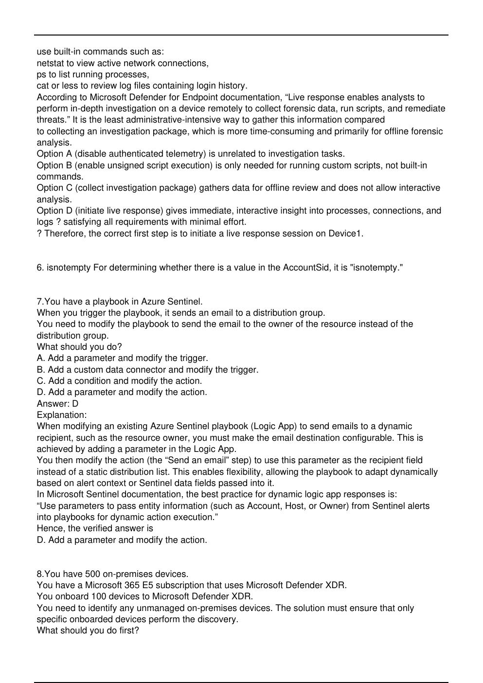 Preview page 6 of SC 200 Microsoft Exam Updated Practice Questions in June 2026 for Microsoft  Certified: Security Operations Analyst Asso