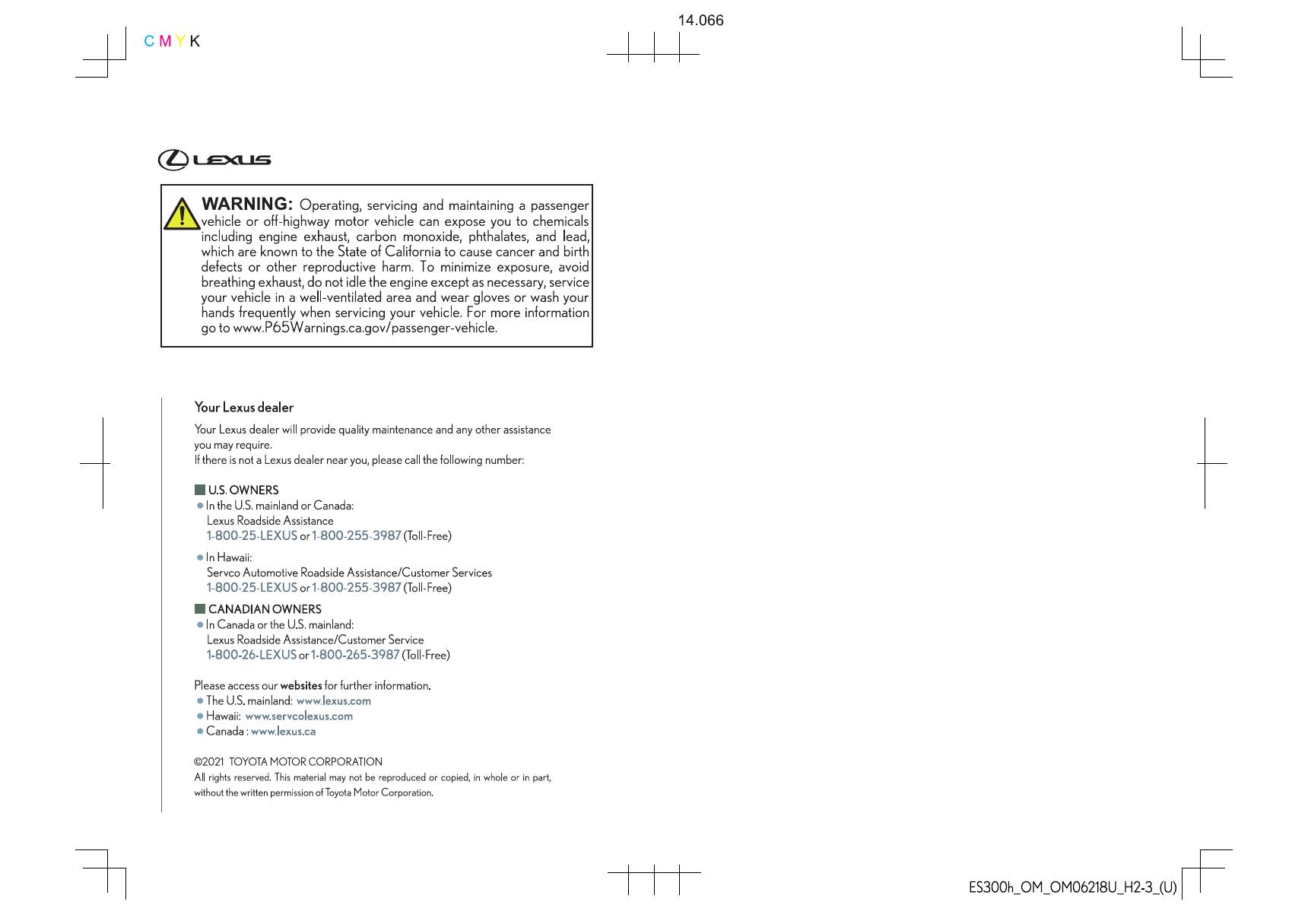 Preview page 2 of 2022 Lexus ES 300h Owner's Manual