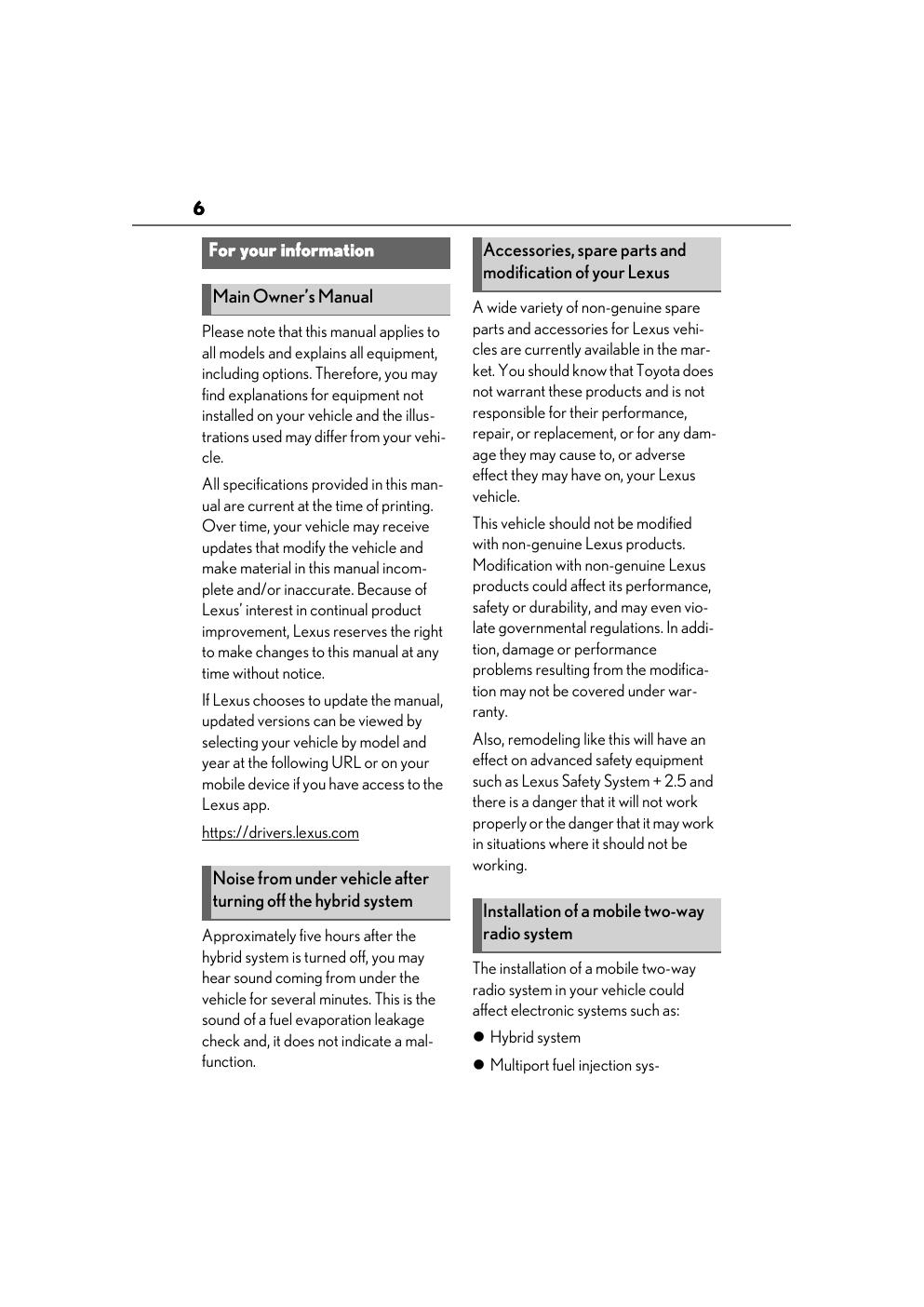 Preview page 8 of 2022 Lexus ES 300h Owner's Manual