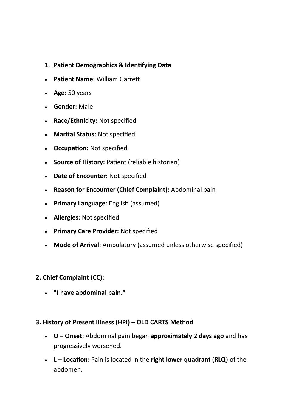 Preview page 3 of WILLIAM GARRET, 50-YR-OLD,  IHUMAN CASE STUDY.  ABDOMINAL PAIN.   EXAM STUDY GUIDE.