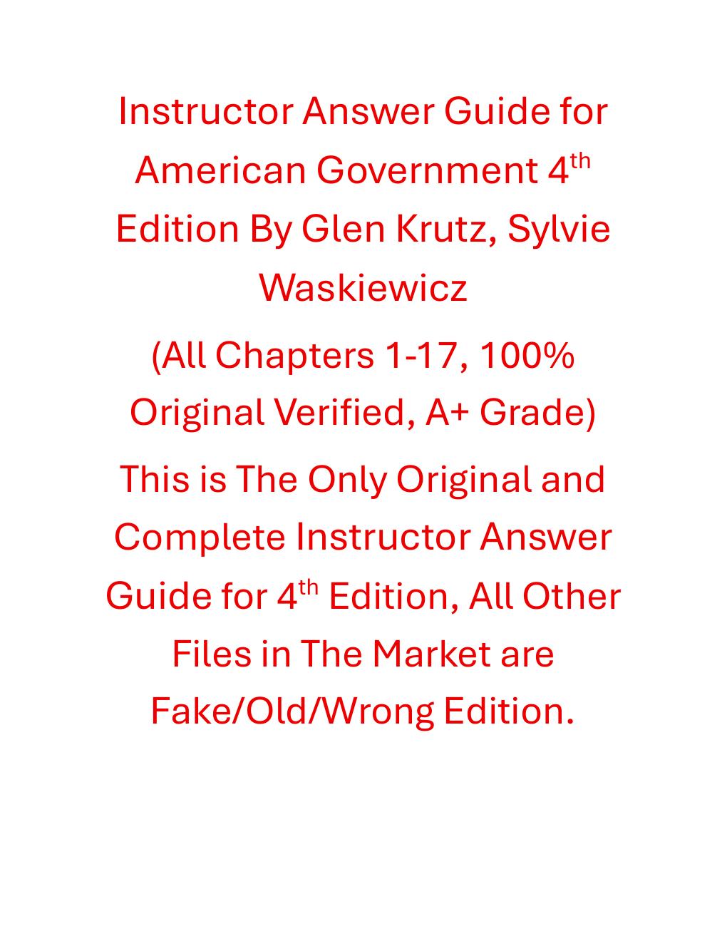 Preview page 2 of Instructor Answer Guide American Government 4th Edition By Glen Krutz, Sylvie Waskiewicz