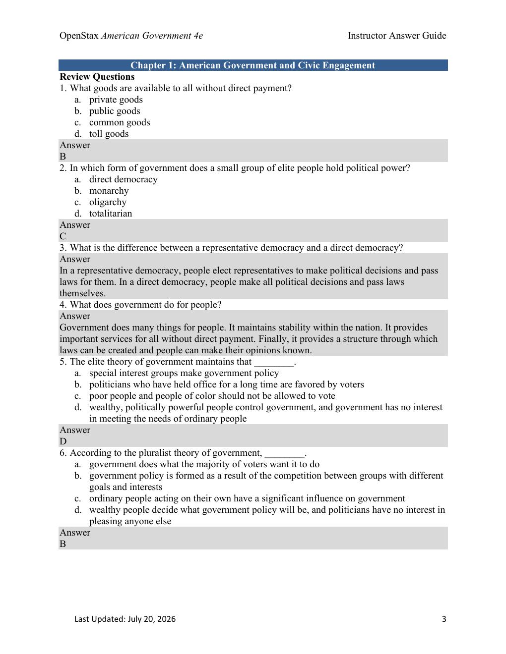 Preview page 3 of Instructor Answer Guide American Government 4th Edition By Glen Krutz, Sylvie Waskiewicz