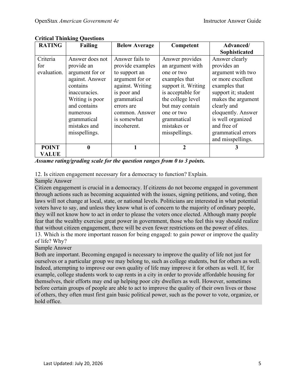 Preview page 5 of Instructor Answer Guide American Government 4th Edition By Glen Krutz, Sylvie Waskiewicz