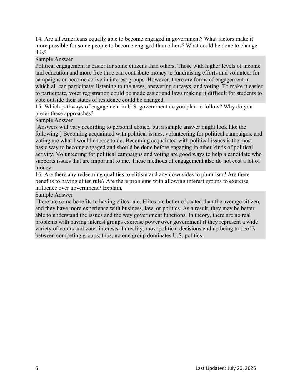 Preview page 6 of Instructor Answer Guide American Government 4th Edition By Glen Krutz, Sylvie Waskiewicz