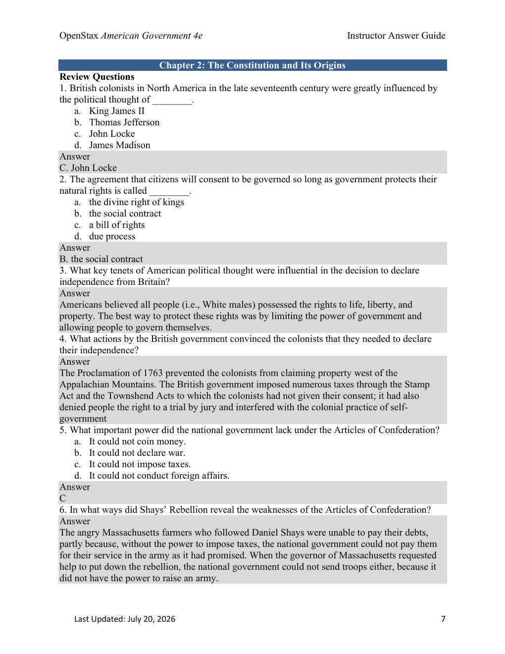 Preview page 7 of Instructor Answer Guide American Government 4th Edition By Glen Krutz, Sylvie Waskiewicz