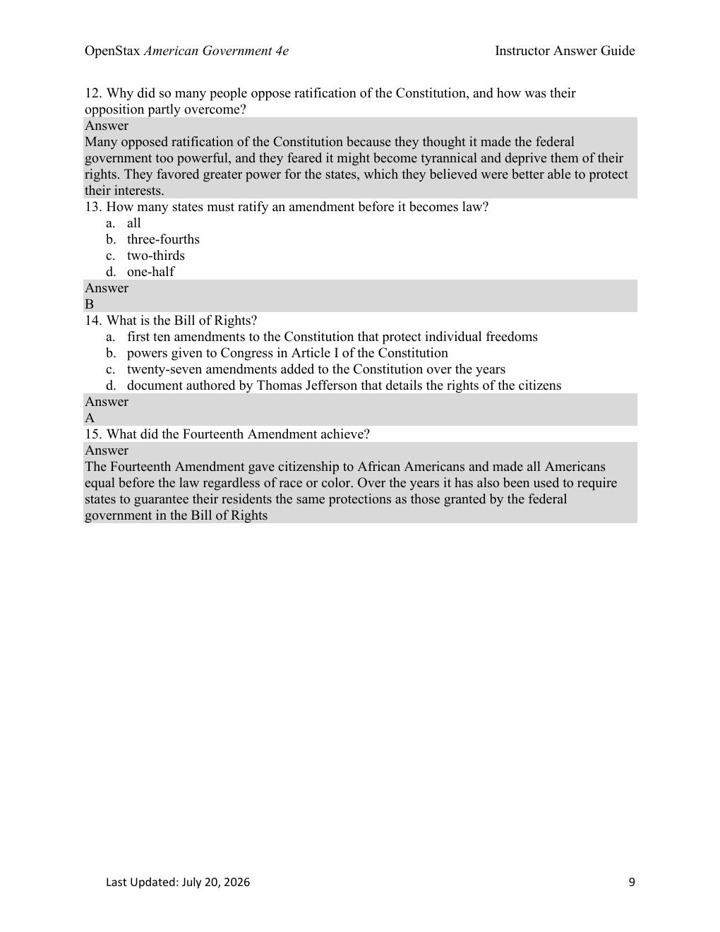 Preview page 9 of Instructor Answer Guide American Government 4th Edition By Glen Krutz, Sylvie Waskiewicz