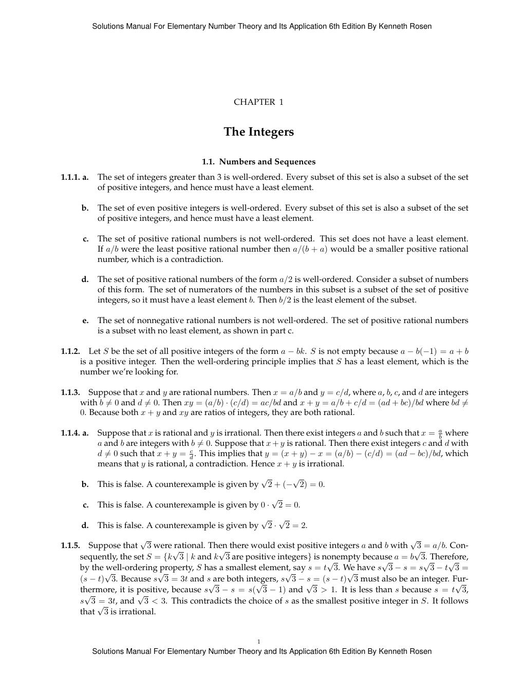 Preview page 5 of Solutions Manual Elementary Number Theory and Its Application 6th Edition By Kenneth Rosen