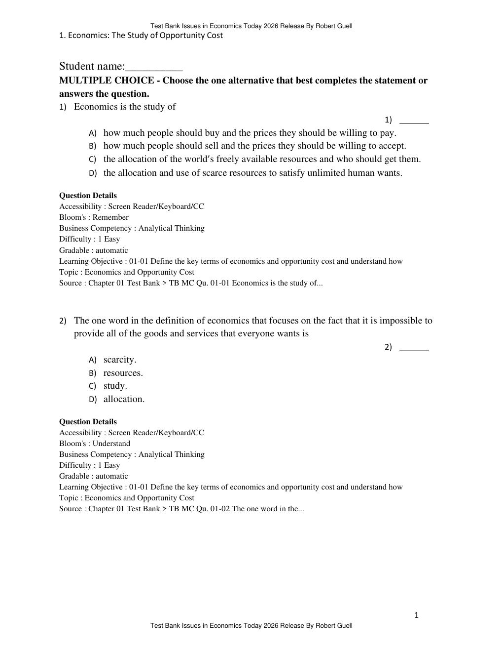 Preview page 4 of Test Bank Issues in Economics Today 2026 Release By Robert Guell