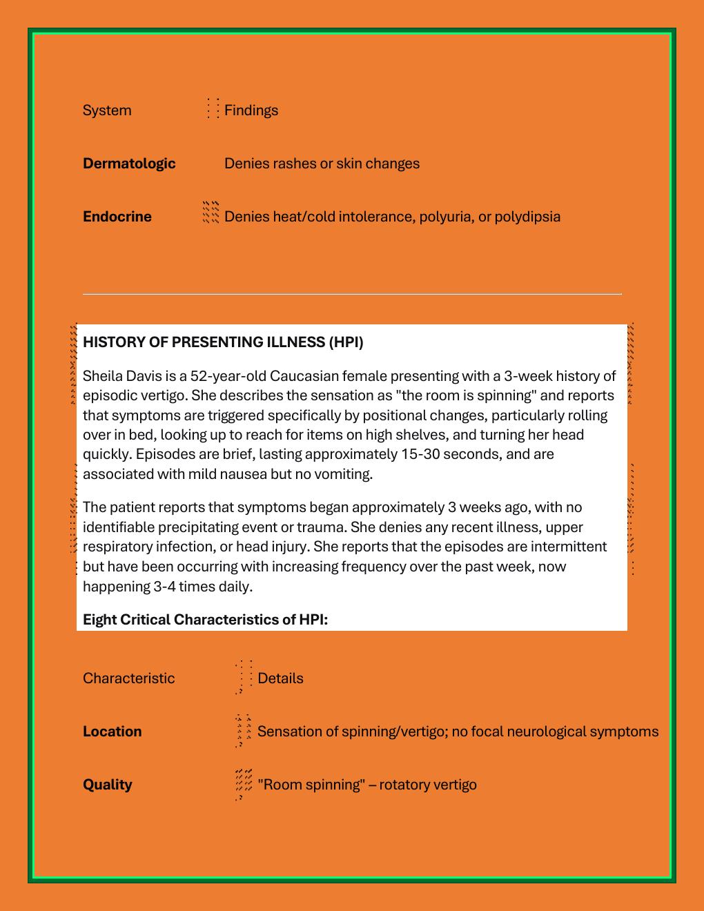 Preview page 5 of Comprehensive i-Human Advanced DDx Case  Study: Sheila Davis (68-Year-Old Female  Presenting with Dizziness)