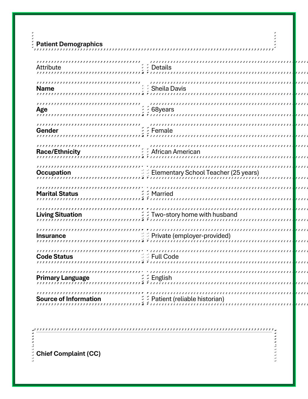 Preview page 2 of i-Human Advanced DDx Case Study:  Sheila Davis (68-Year-Old Female  Presenting with Dizziness) | Complete  Patient Inter