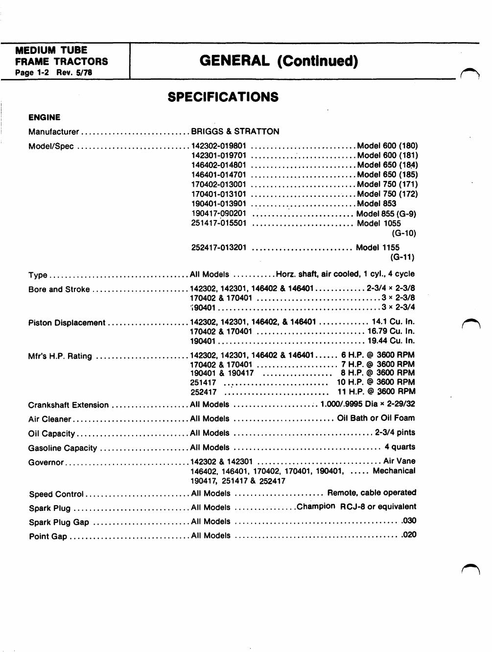 Preview page 6 of Bolens Husky medium tube frame 1962-1978 Tractor Technical Workshop Manual