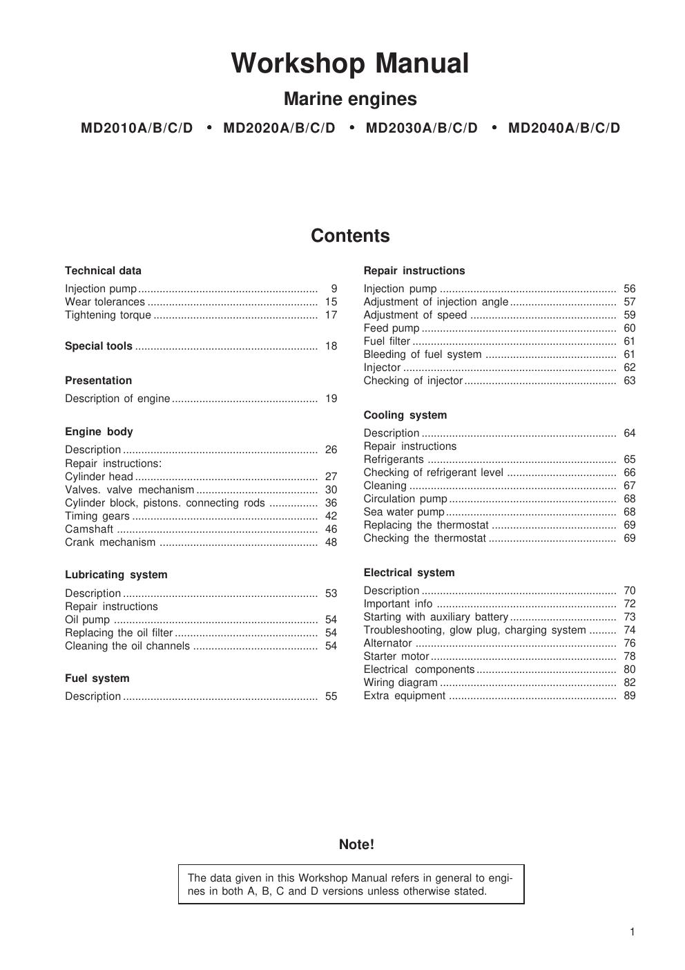 Preview page 3 of VOLVO PENTA ENGINE - MD2010 MD2020 MD2030 MD2040 - WORKSHOP SERVICE MANUAL