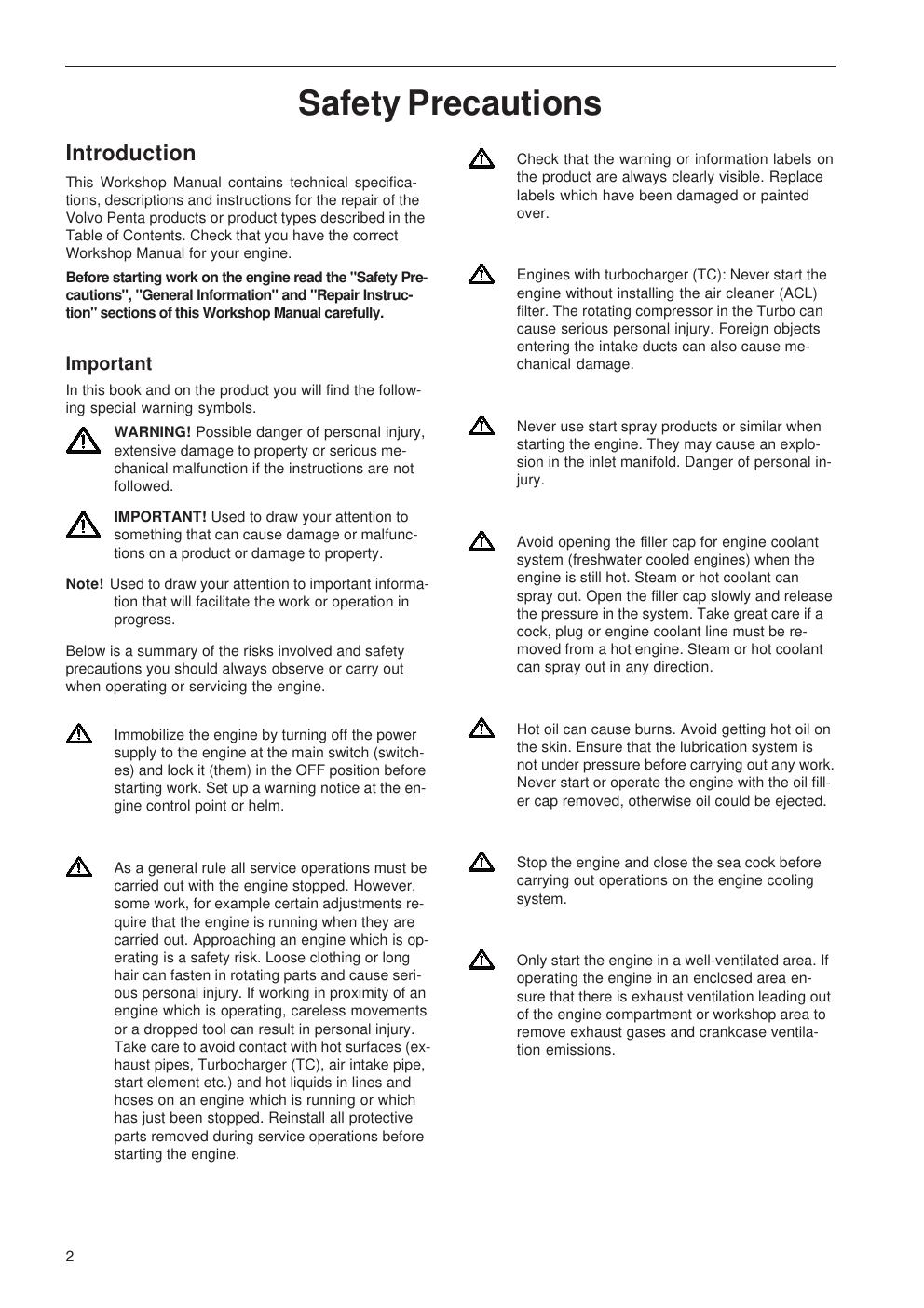 Preview page 4 of VOLVO PENTA ENGINE - MD2010 MD2020 MD2030 MD2040 - WORKSHOP SERVICE MANUAL