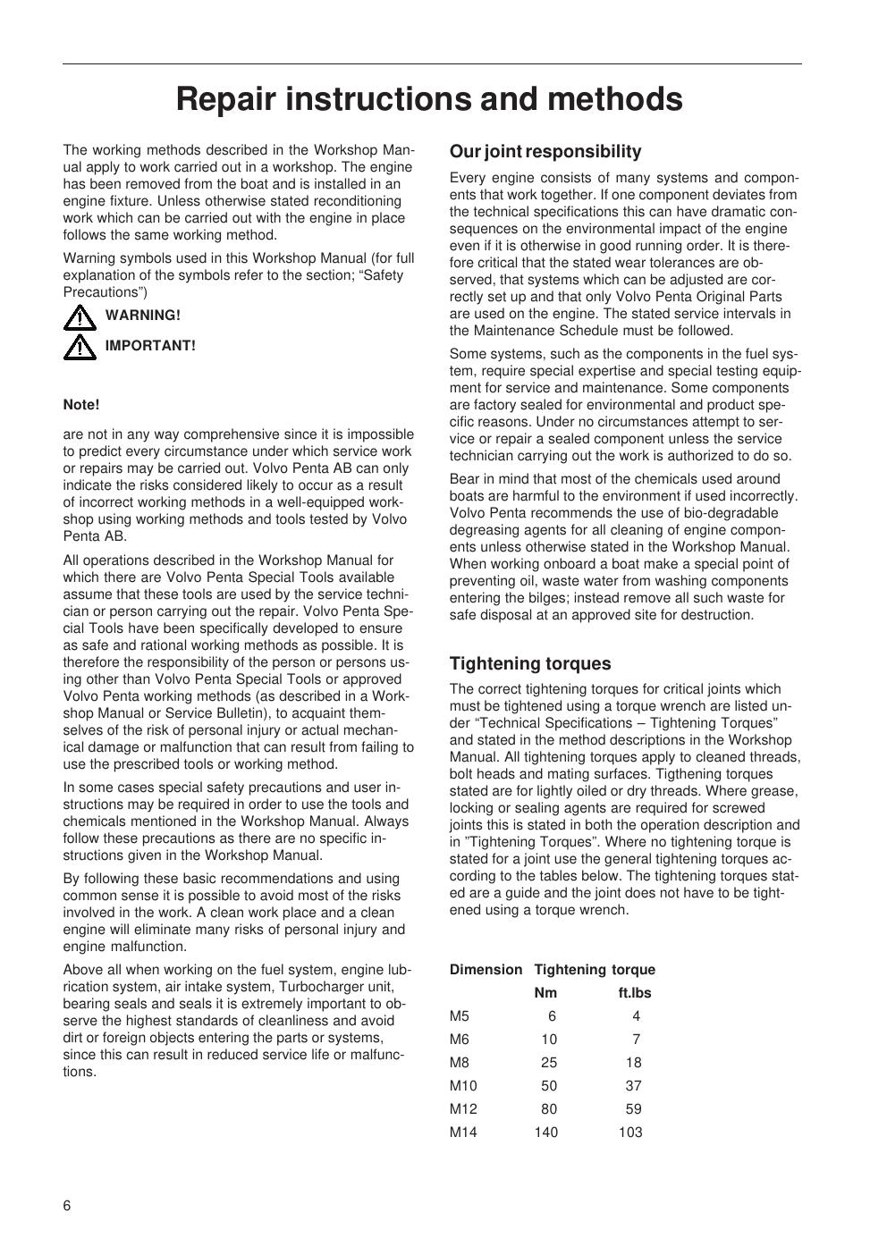 Preview page 8 of VOLVO PENTA ENGINE - MD2010 MD2020 MD2030 MD2040 - WORKSHOP SERVICE MANUAL