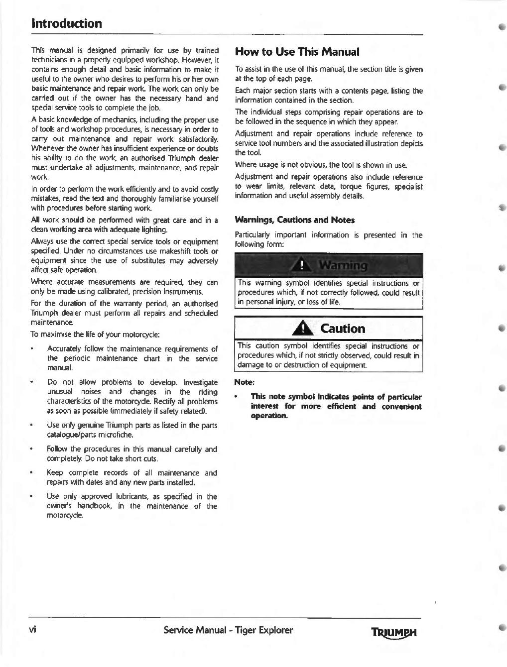 Preview page 6 of Triumph Tiger Explorer 1200 2012-2015 Service Repair Manual