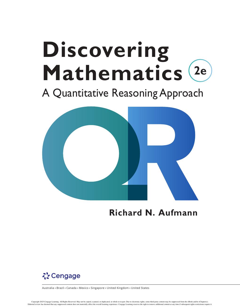 Preview page 2 of Discovering Mathematics A Quantitative Reasoning Approach 2nd Edition By Richard Aufmann