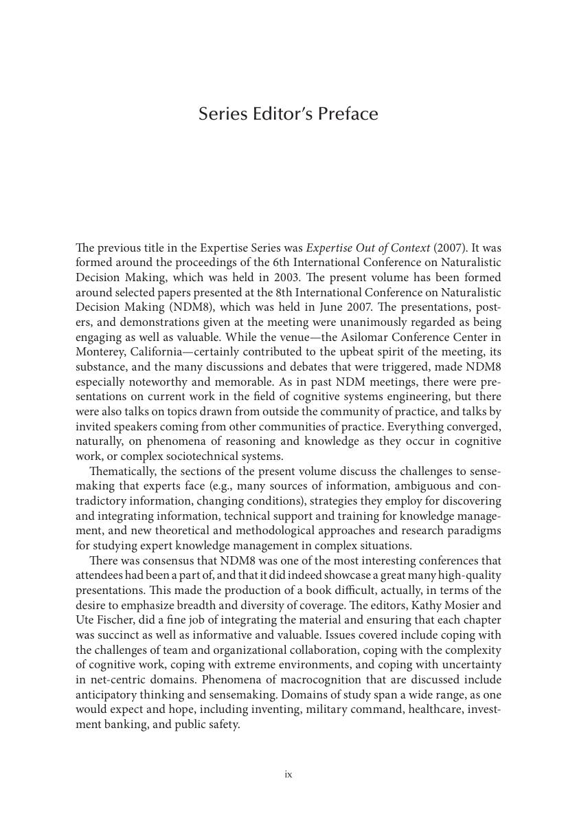 Preview page 10 of eBook PDF Informed by Knowledge Expert Performance in Complex 1st Edition By Kathleen Mosier, Ute Fischer