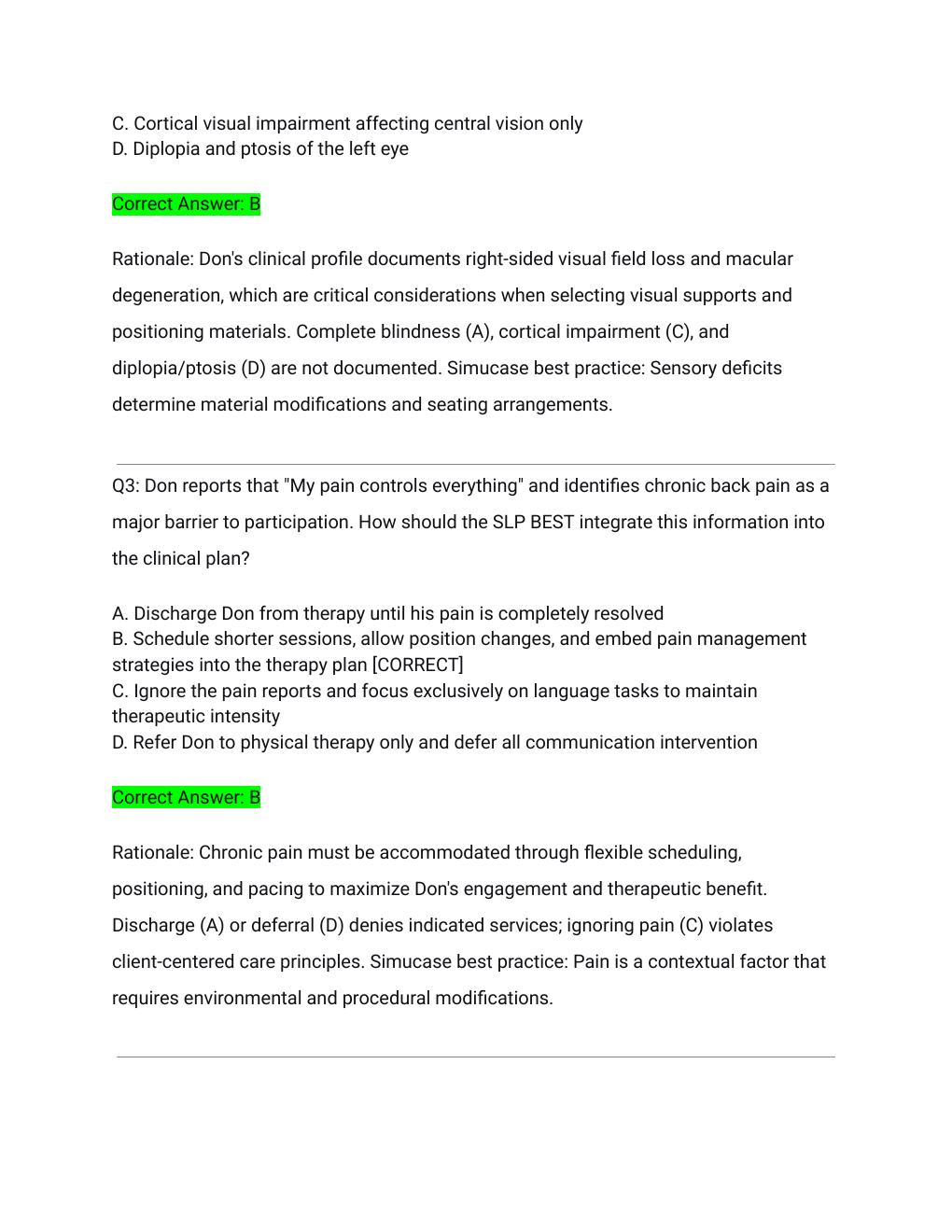 Preview page 2 of Simucase Don Intervention SLP Clinical Simulation Transcript & Exam Bundle Actual Exam 2026/2027 – Complete Exam-Style Q