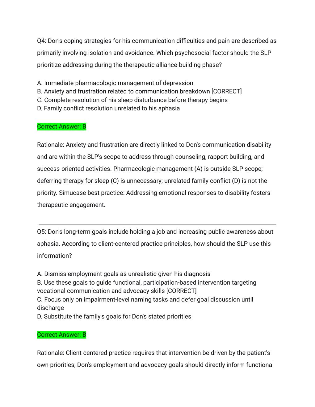 Preview page 3 of Simucase Don Intervention SLP Clinical Simulation Transcript & Exam Bundle Actual Exam 2026/2027 – Complete Exam-Style Q