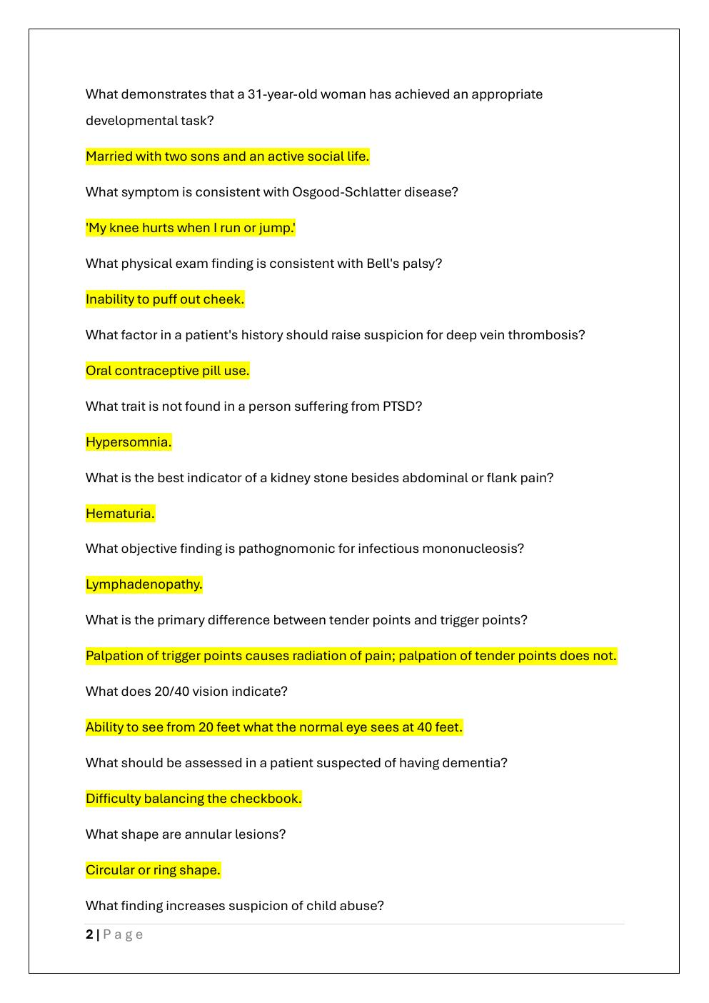 Preview page 2 of HESI EXIT FAMILY NURSE PRACTITIONER  EXAM