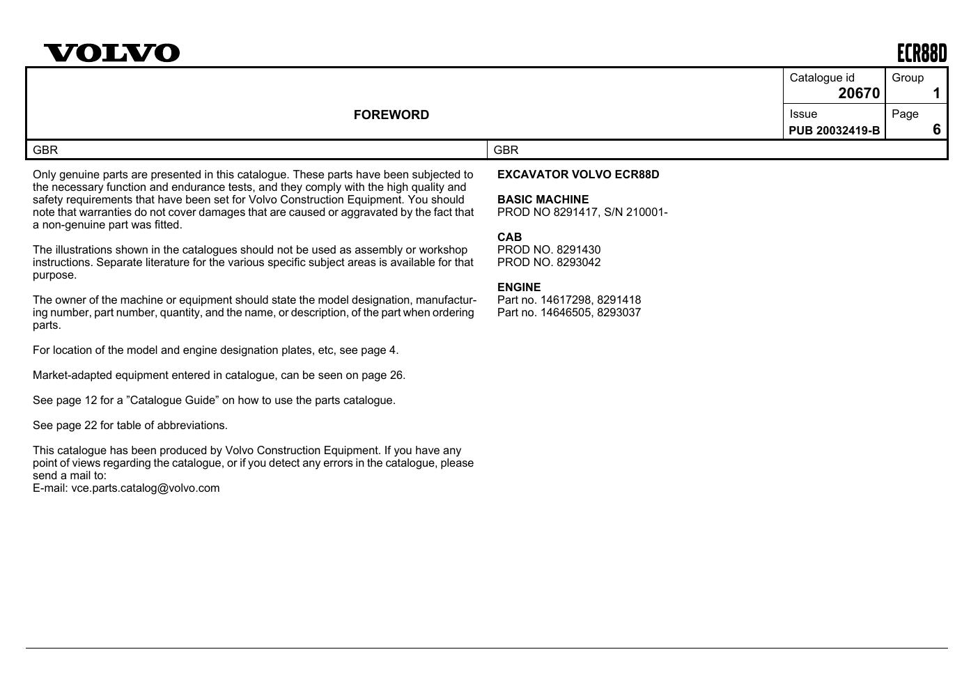 Preview page 7 of Volvo ECR88D Excavator Parts Catalog Manual