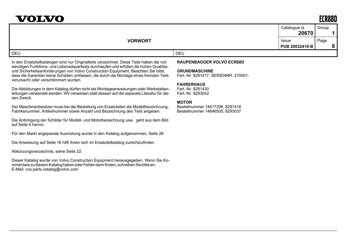 Preview page 9 of Volvo ECR88D Excavator Parts Catalog Manual