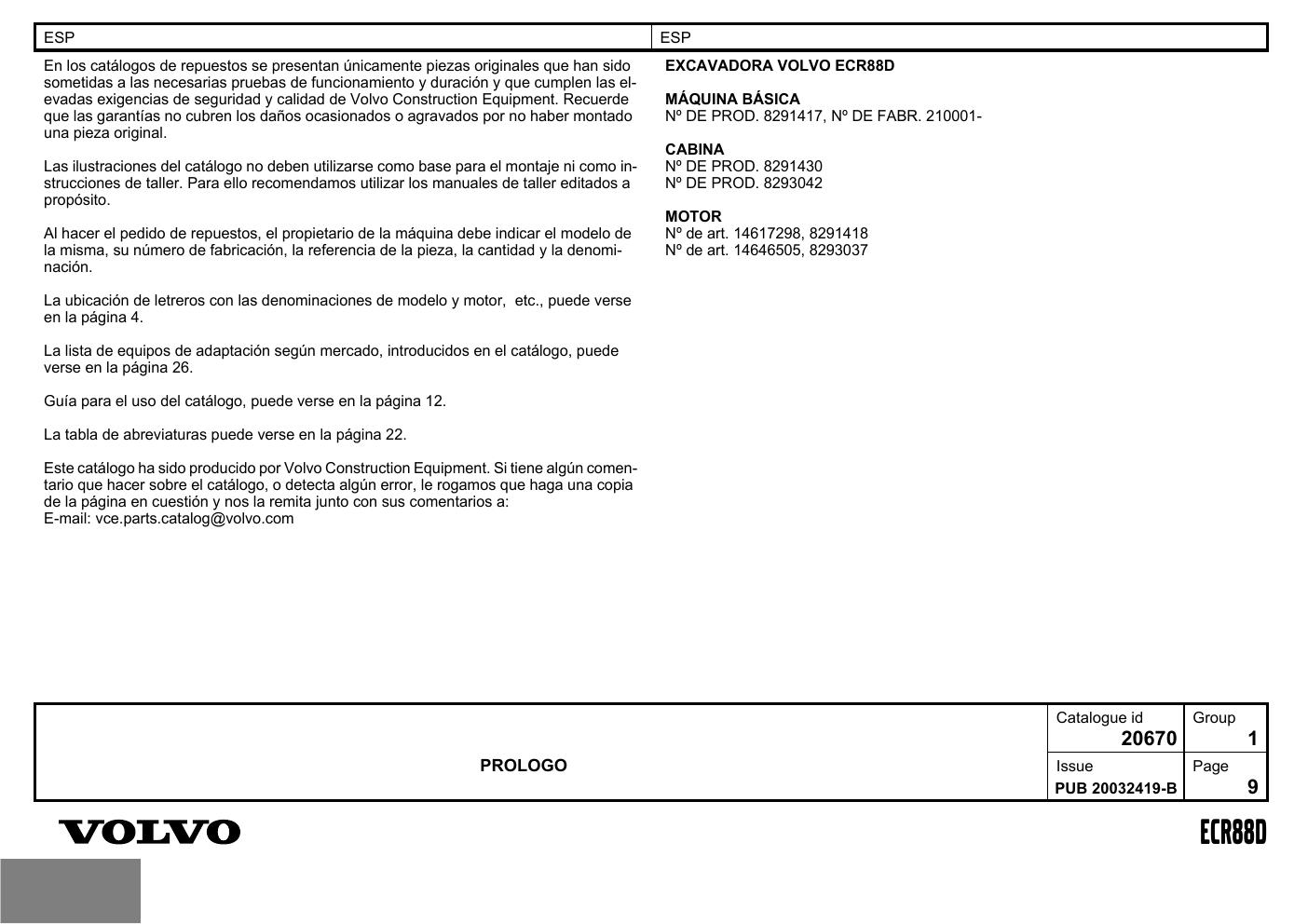 Preview page 10 of Volvo ECR88D Excavator Parts Catalog Manual