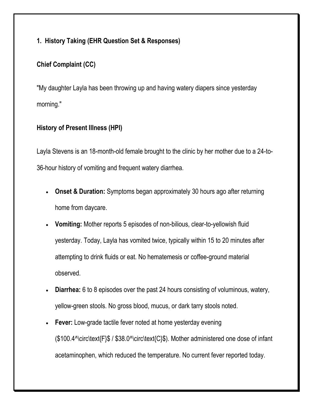 Preview page 2 of i-Human Layla Stevens – 18 Months Old | Vomiting & Diarrhea | Complete  Case Study Guide, HPI, Physical Exam, DDx & Mana