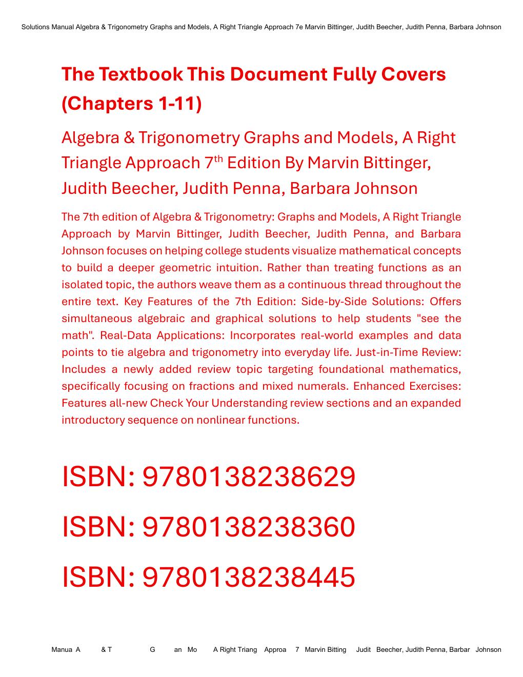 Preview page 2 of Solutions Manual Algebra & Trigonometry Graphs and Models, A Right Triangle Approach 7th Edition By Marvin Bittinger, Ju