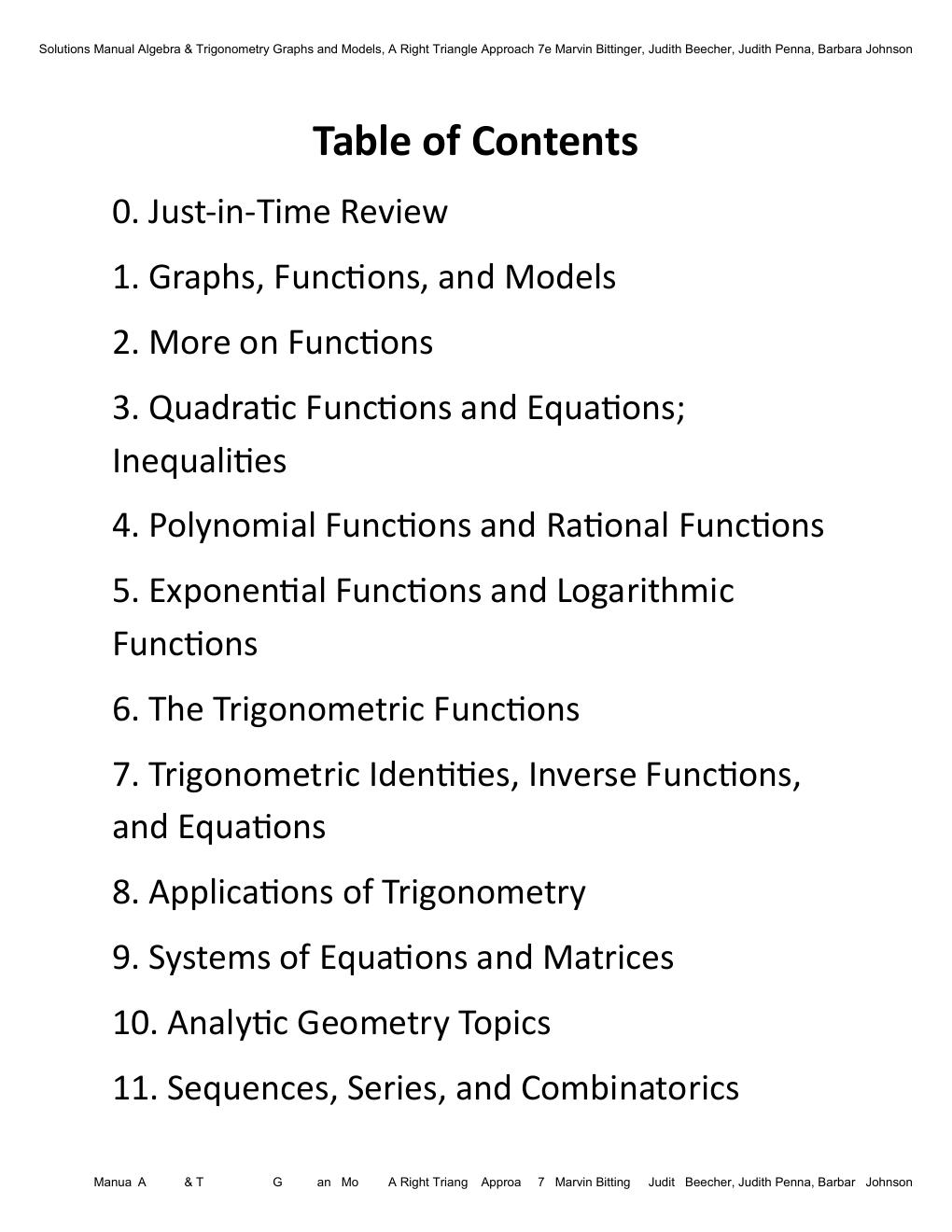 Preview page 3 of Solutions Manual Algebra & Trigonometry Graphs and Models, A Right Triangle Approach 7th Edition By Marvin Bittinger, Ju