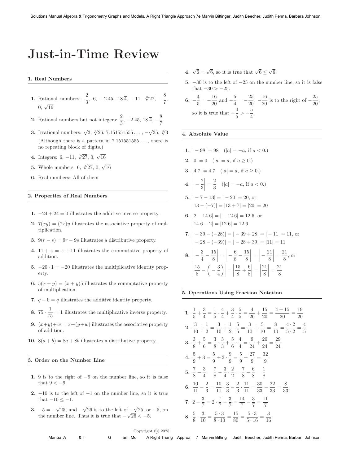 Preview page 4 of Solutions Manual Algebra & Trigonometry Graphs and Models, A Right Triangle Approach 7th Edition By Marvin Bittinger, Ju