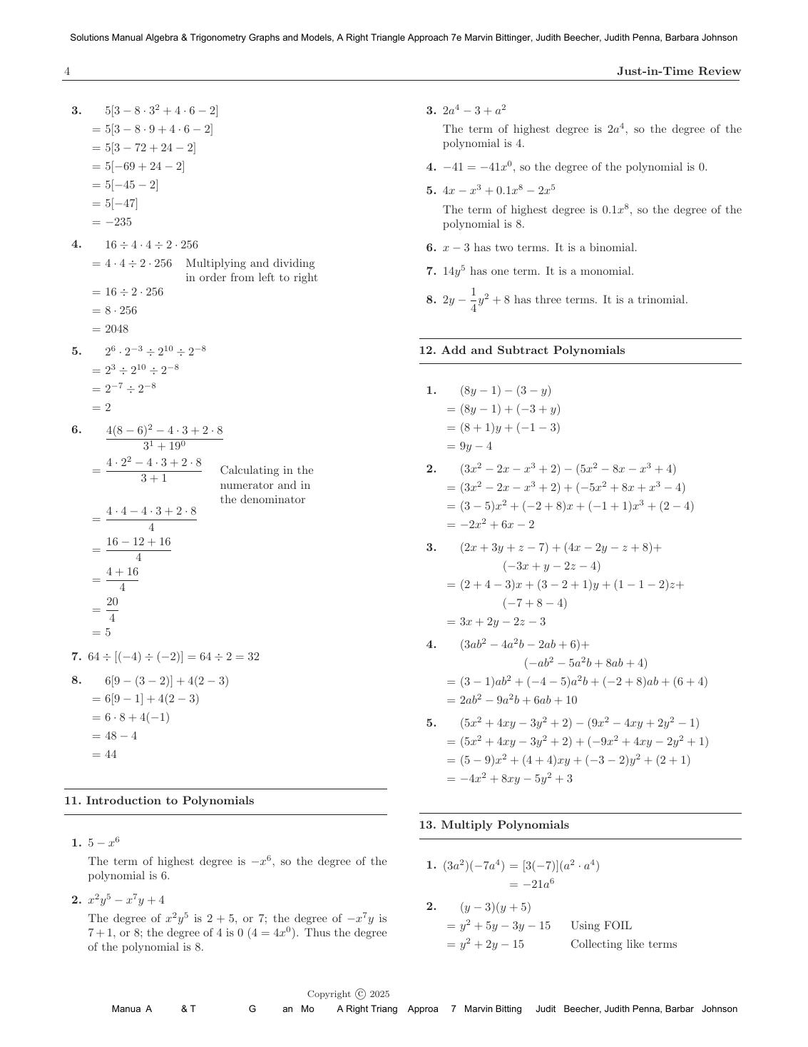 Preview page 7 of Solutions Manual Algebra & Trigonometry Graphs and Models, A Right Triangle Approach 7th Edition By Marvin Bittinger, Ju