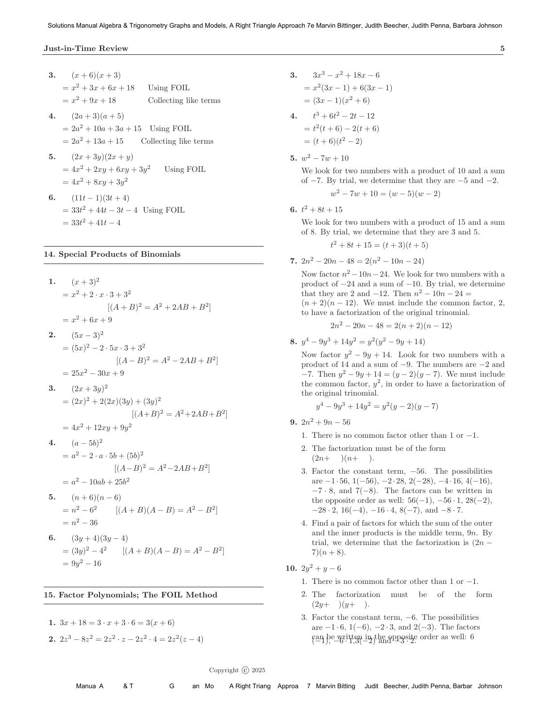 Preview page 8 of Solutions Manual Algebra & Trigonometry Graphs and Models, A Right Triangle Approach 7th Edition By Marvin Bittinger, Ju