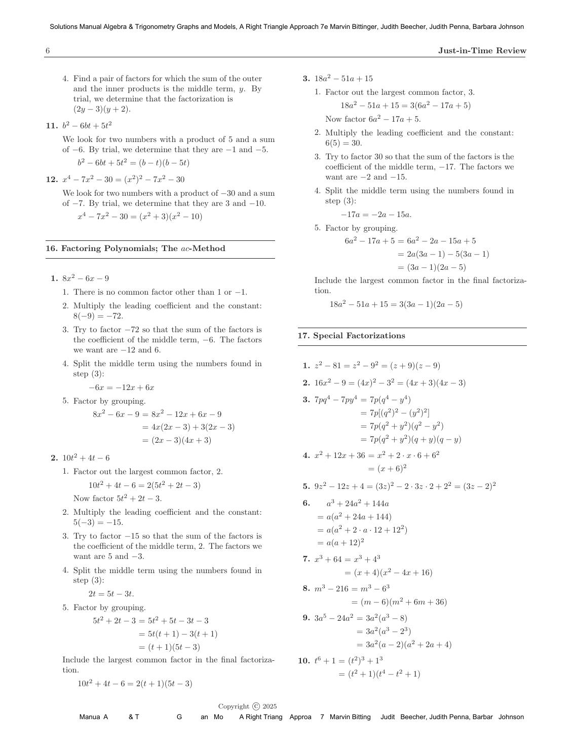 Preview page 9 of Solutions Manual Algebra & Trigonometry Graphs and Models, A Right Triangle Approach 7th Edition By Marvin Bittinger, Ju