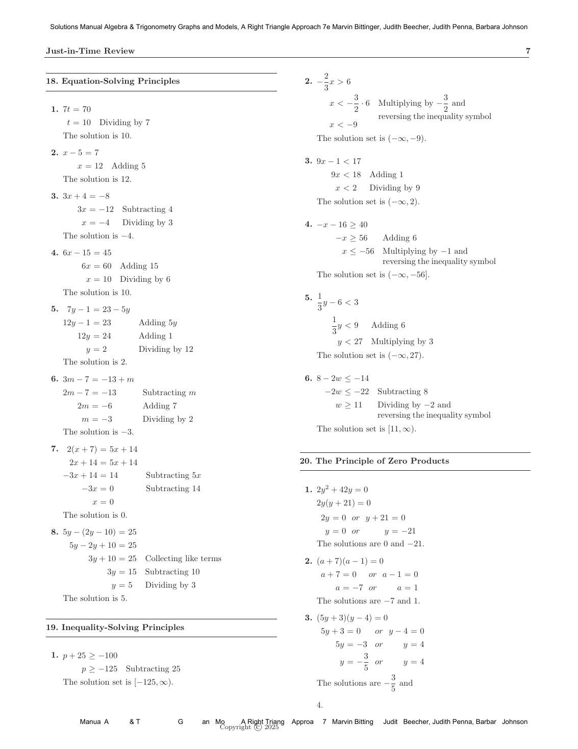 Preview page 10 of Solutions Manual Algebra & Trigonometry Graphs and Models, A Right Triangle Approach 7th Edition By Marvin Bittinger, Ju