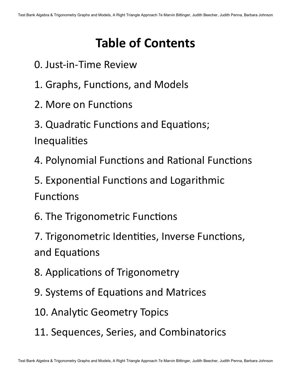 Preview page 3 of Test Bank Algebra & Trigonometry Graphs and Models, A Right Triangle Approach 7th Edition By Marvin Bittinger, Judith Be