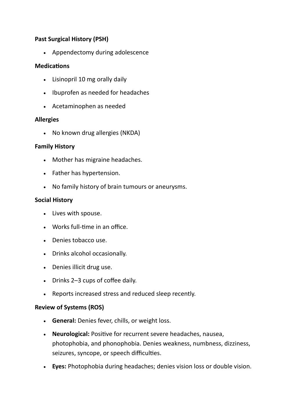 Preview page 4 of IHUMAN CASE STUDY. BEBE  BABBITT, 26-YEAR-OLD. REASON  FOR ENCOUNTER: MORE  FREQUENT SEVERE HEADACHES.   EXAM STUDY GUID
