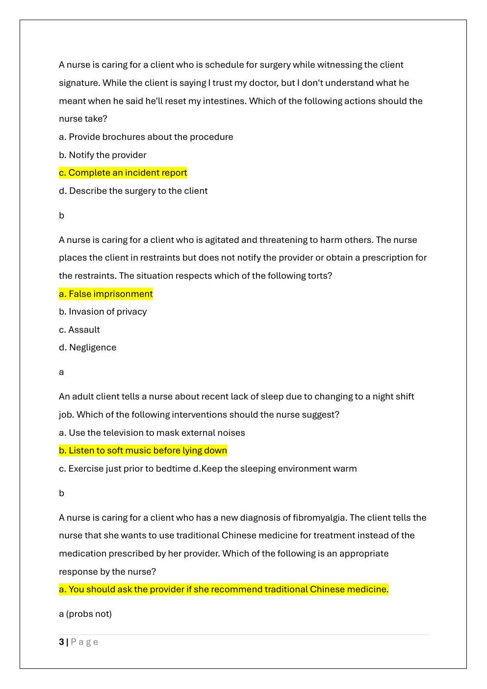 Preview page 3 of ATI FUNDAMENTALS PROCTORED EXAM  WITH VERSION A, B AND C