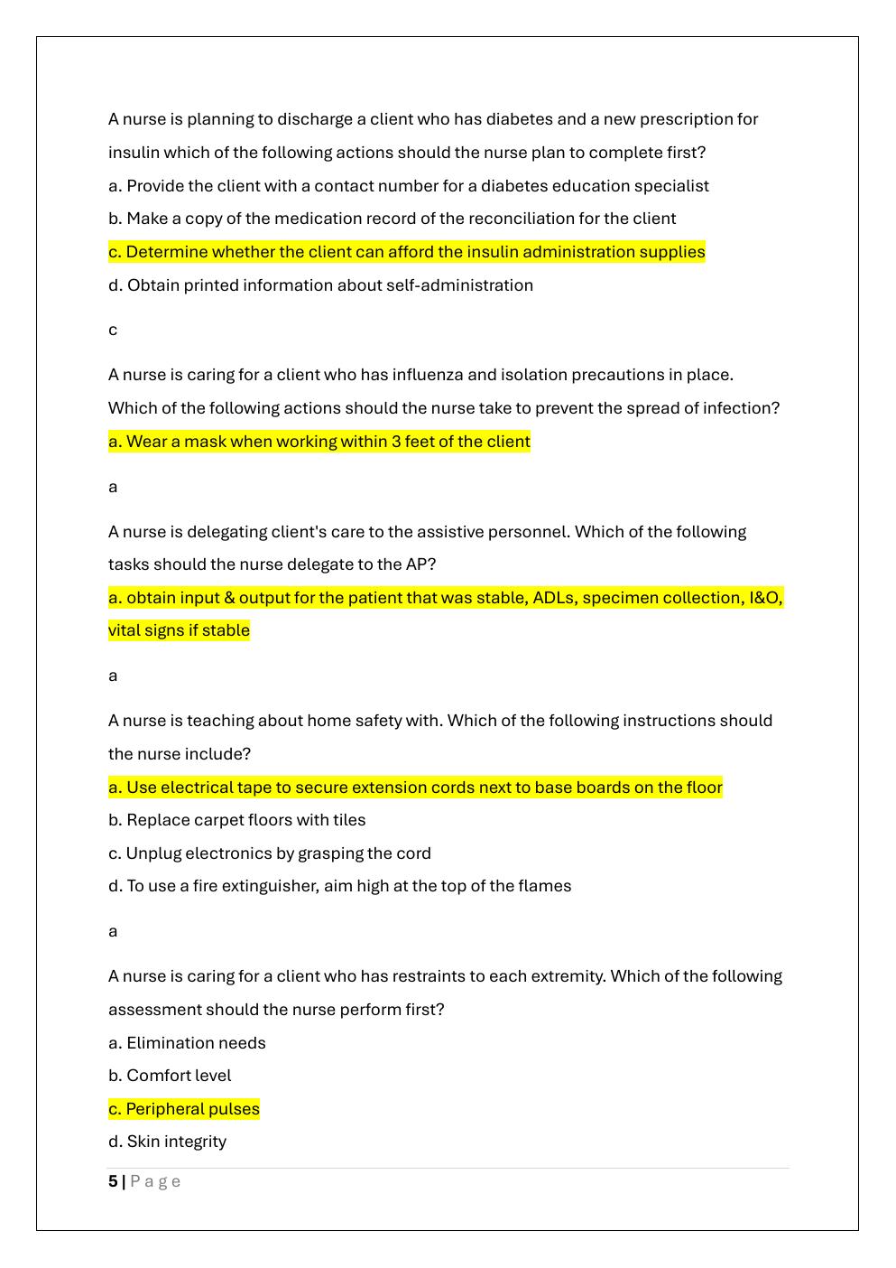 Preview page 5 of ATI FUNDAMENTALS PROCTORED EXAM  WITH VERSION A, B AND C