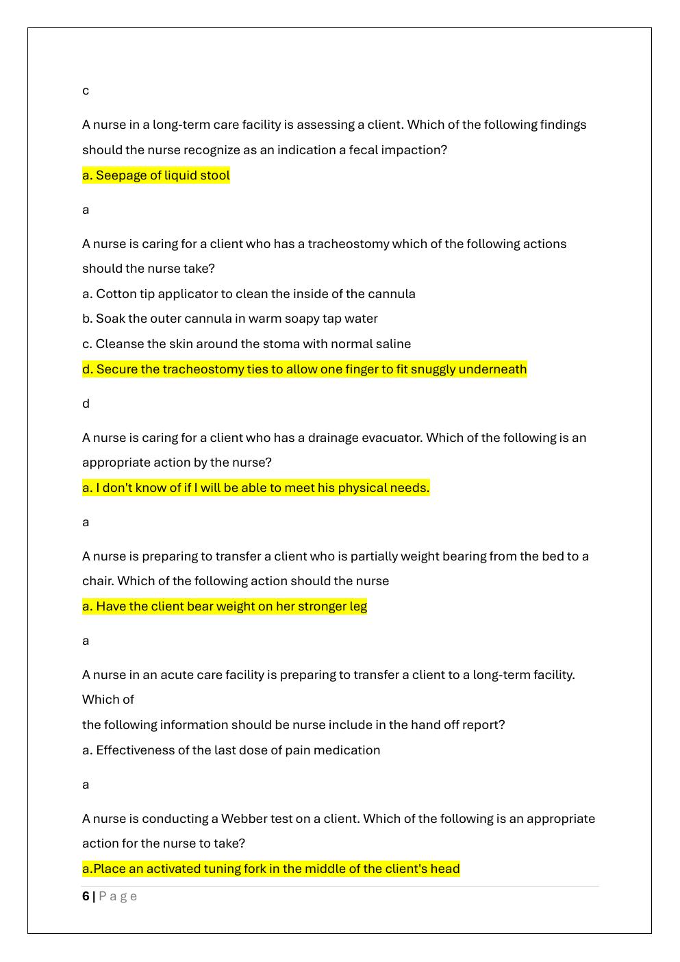Preview page 6 of ATI FUNDAMENTALS PROCTORED EXAM  WITH VERSION A, B AND C