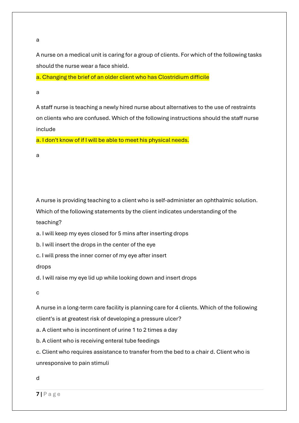 Preview page 7 of ATI FUNDAMENTALS PROCTORED EXAM  WITH VERSION A, B AND C