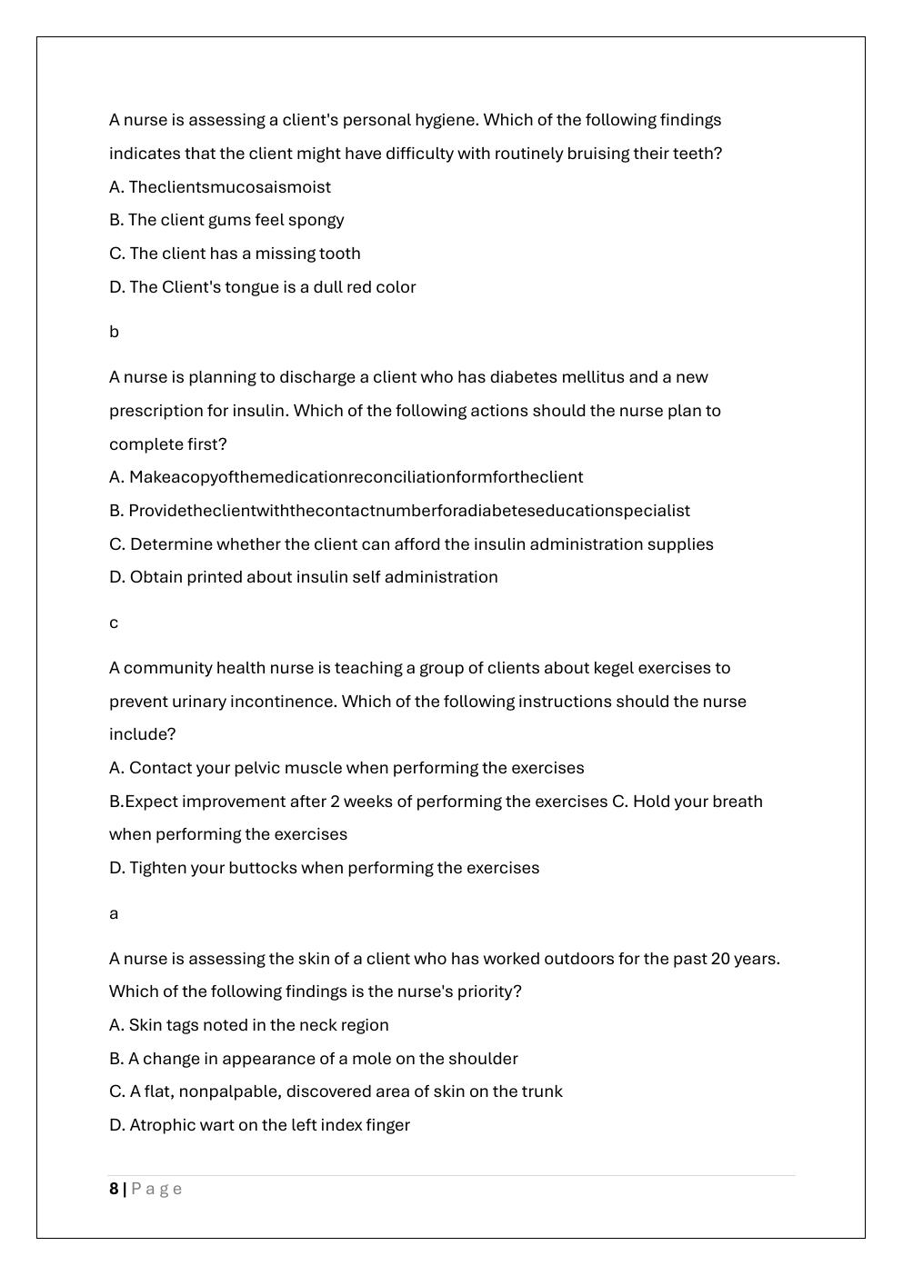 Preview page 8 of ATI FUNDAMENTALS PROCTORED EXAM  WITH VERSION A, B AND C