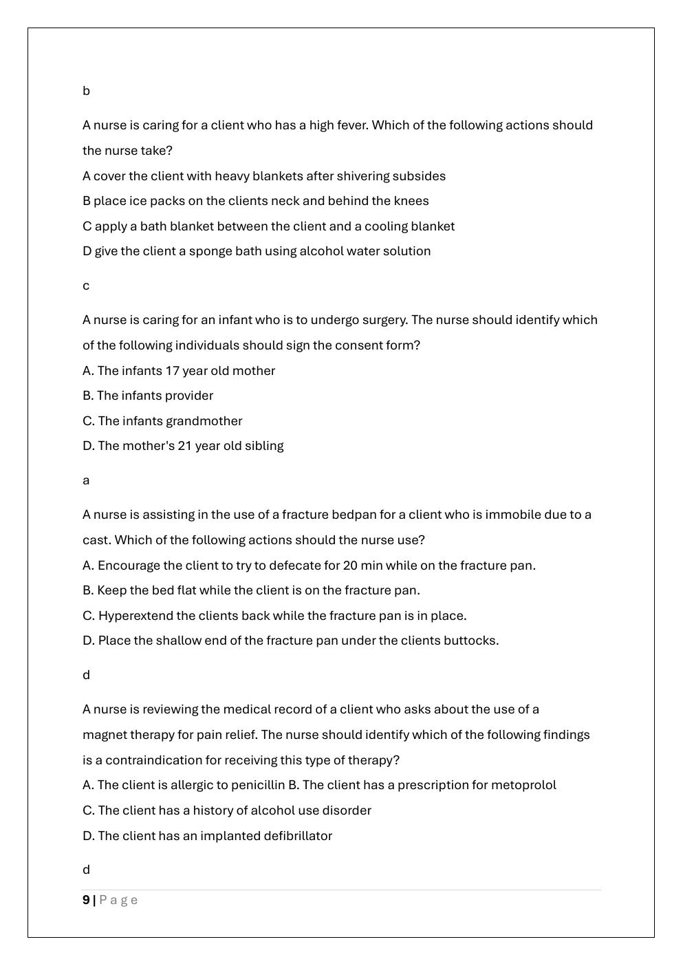 Preview page 9 of ATI FUNDAMENTALS PROCTORED EXAM  WITH VERSION A, B AND C