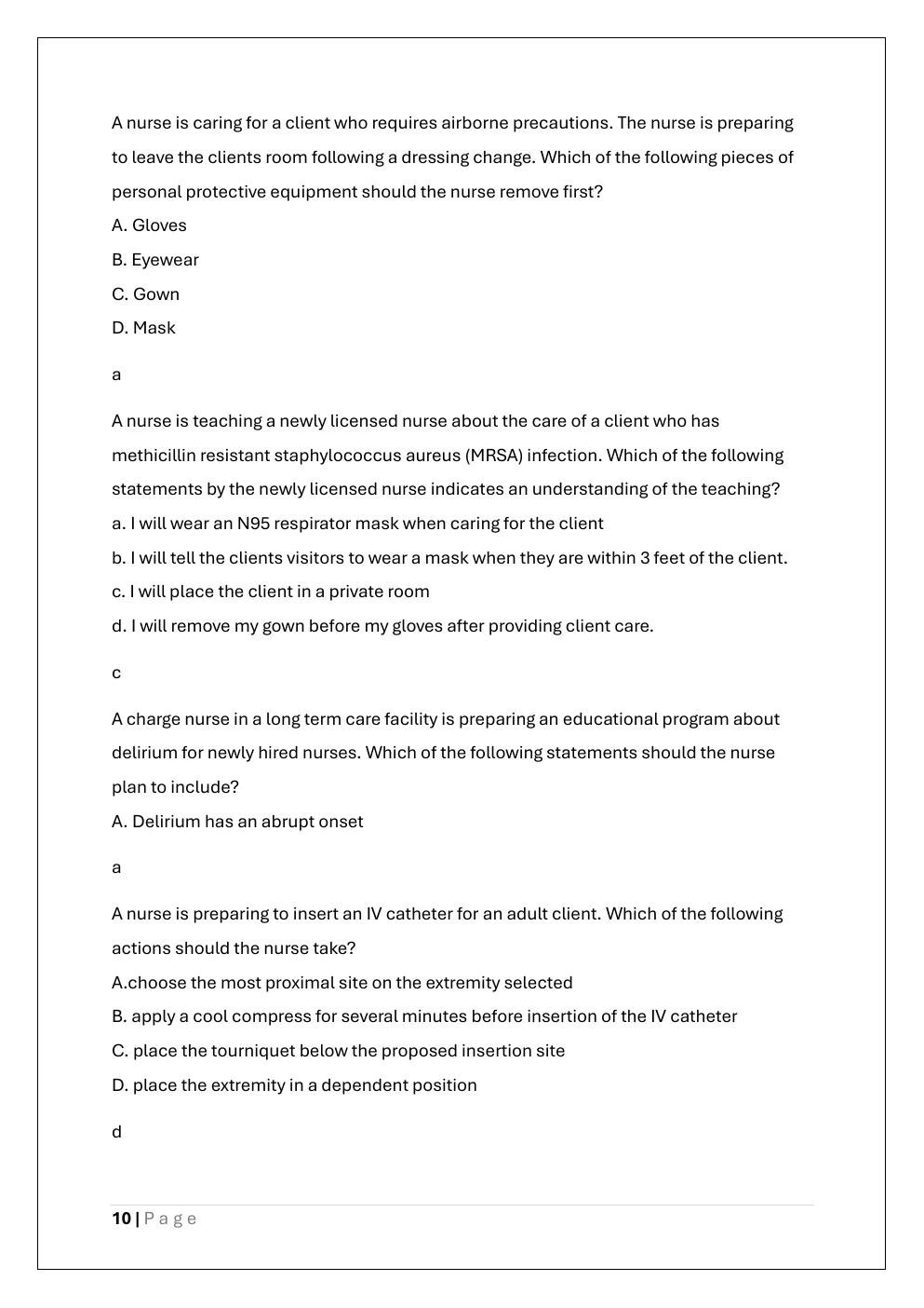 Preview page 10 of ATI FUNDAMENTALS PROCTORED EXAM  WITH VERSION A, B AND C
