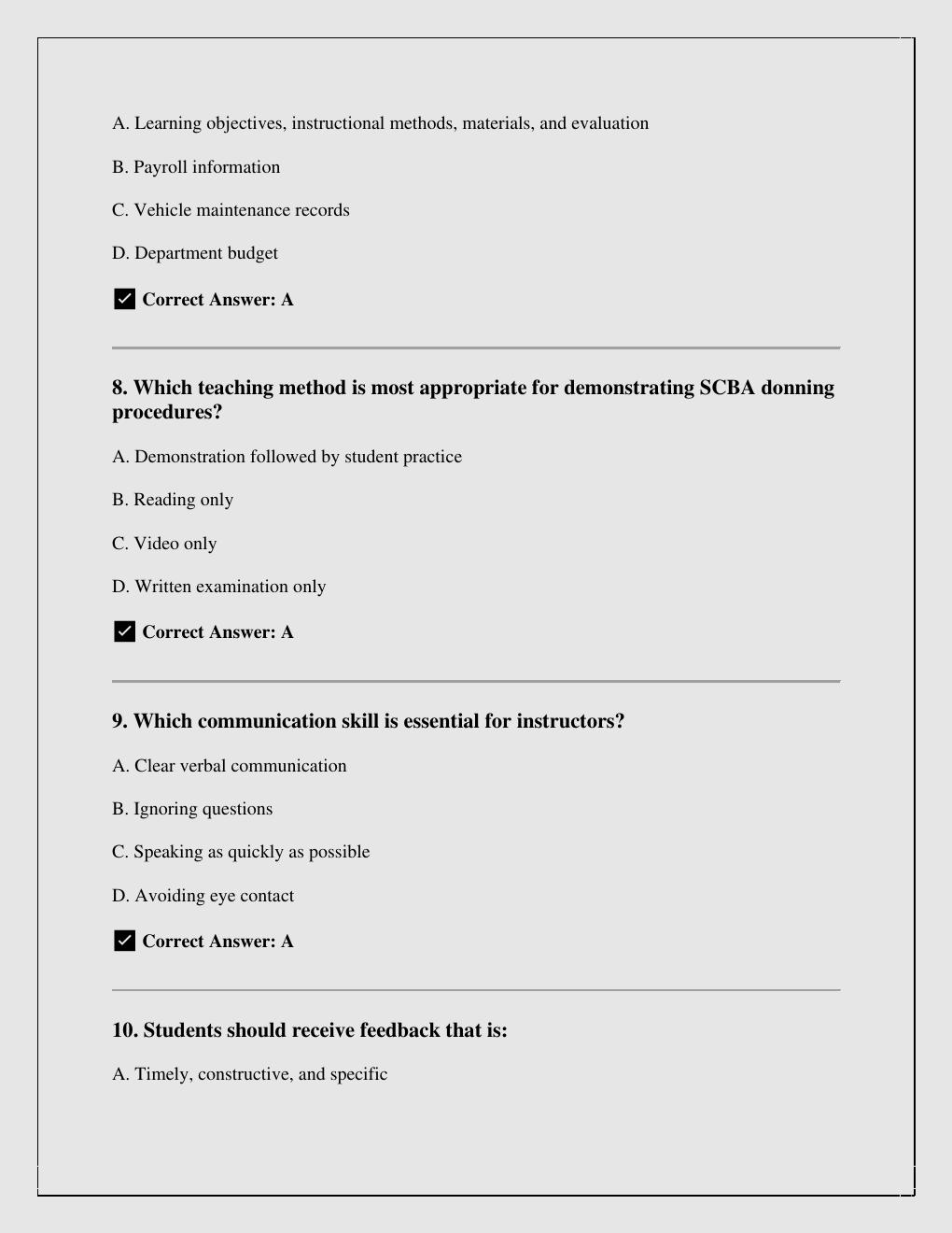 Preview page 3 of Texas Fire & Emergency Services Instructor Practice Exam (2025–2026) with correct answers A+  Graded/instant pdf