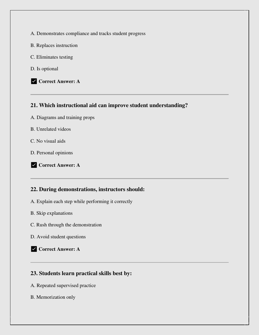 Preview page 7 of Texas Fire & Emergency Services Instructor Practice Exam (2025–2026) with correct answers A+  Graded/instant pdf