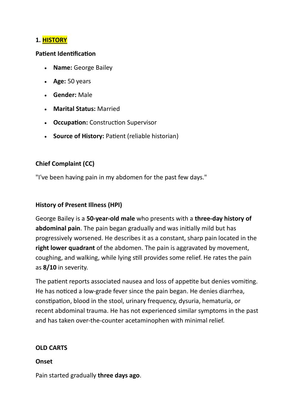 Preview page 3 of IHUMAN CASE STUDY. GEORGE  BAILEY, 50-YEAR-OLD. REASON  FOR ENCOUNTER: ABDOMINAL  PAIN.   EXAM STUDY GUIDE. GRADED A+.