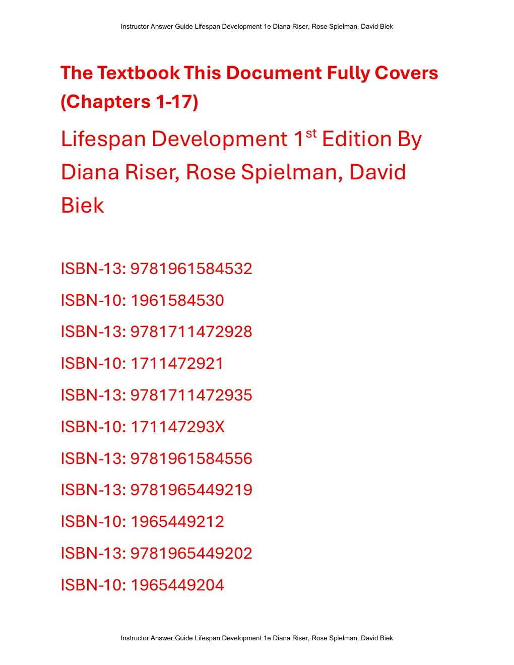 Preview page 2 of Instructor Answer Guide for Lifespan Development 1st Edition By Diana Riser, Rose Spielman, David Biek