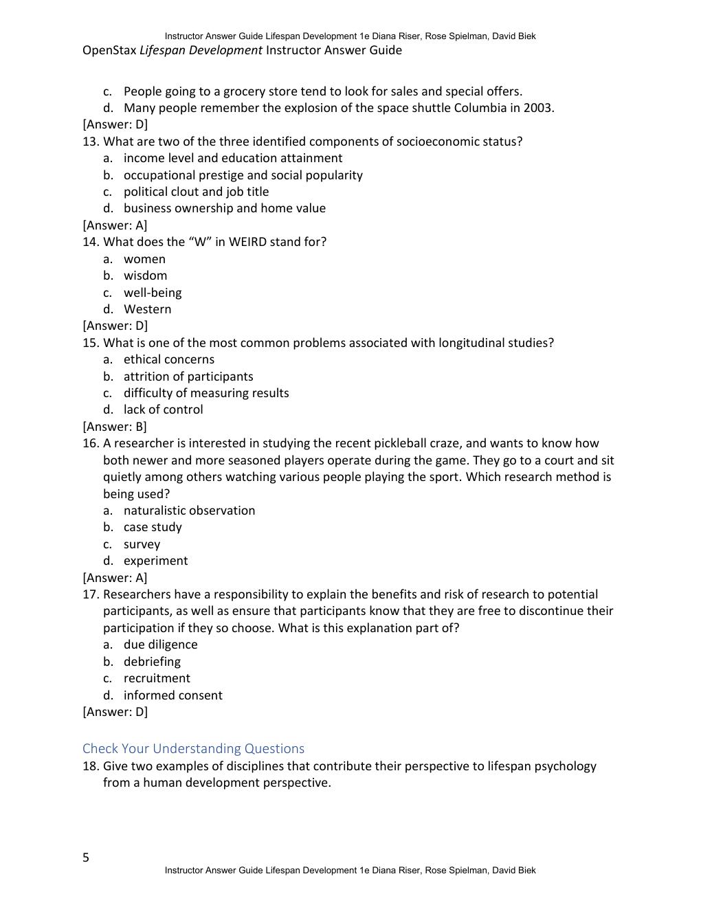 Preview page 5 of Instructor Answer Guide for Lifespan Development 1st Edition By Diana Riser, Rose Spielman, David Biek